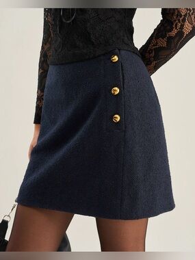Blue A-Line Button Mini Skirt